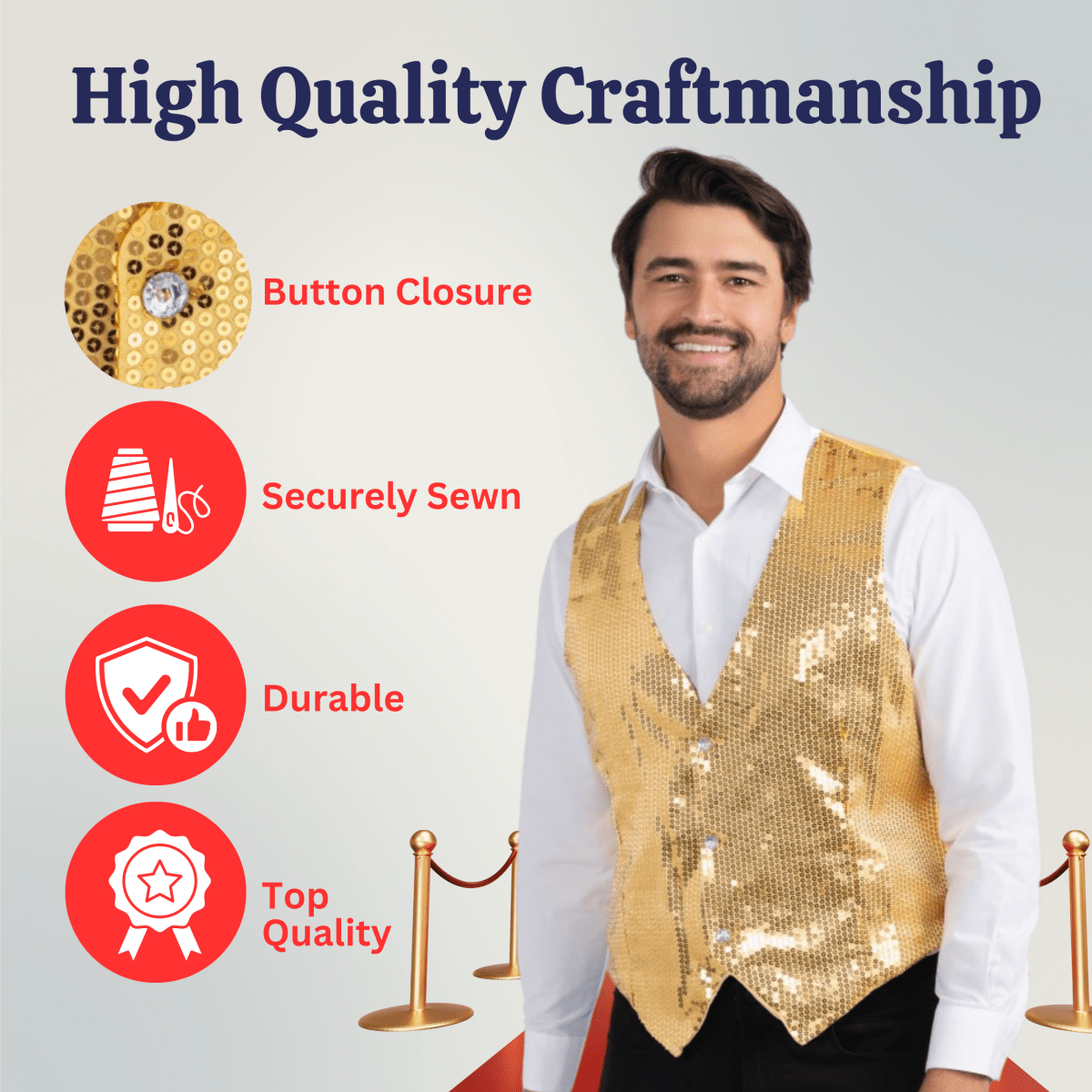 Gold Sequin Vest - Adults