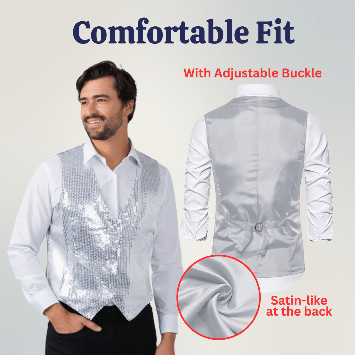 Silver Sequin Vest - Adults