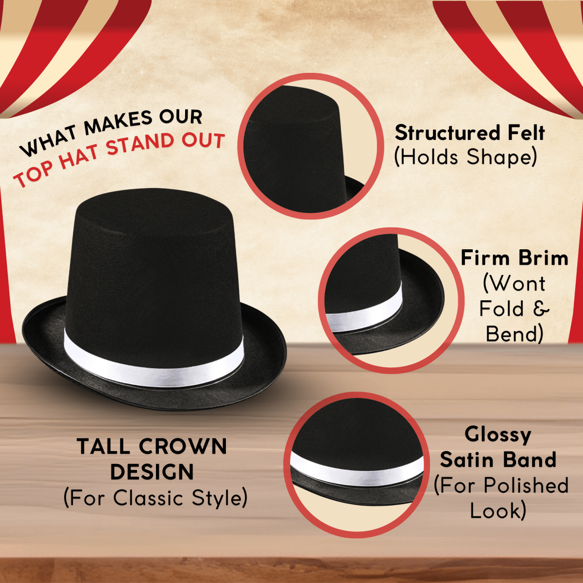 Tuxedo Top Hat - Adults