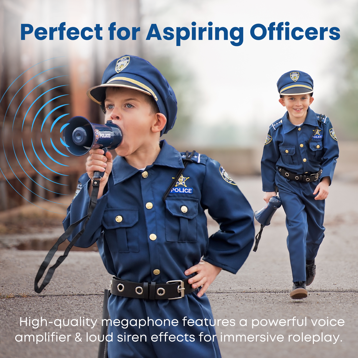 Kids Police Officer Costume Set with Megaphone – Deluxe 12-Piece Police Dress Up Set