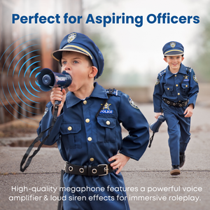 Kids Police Officer Costume Set with Megaphone – Deluxe 12-Piece Police Dress Up Set