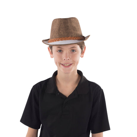 Brown Fedora with White Brim