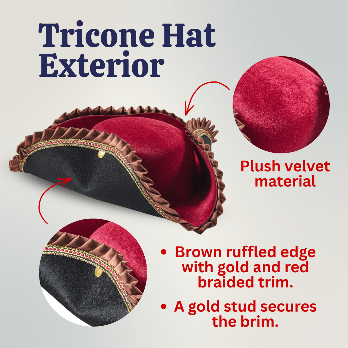 Burgundy Pirate Hat - Adults