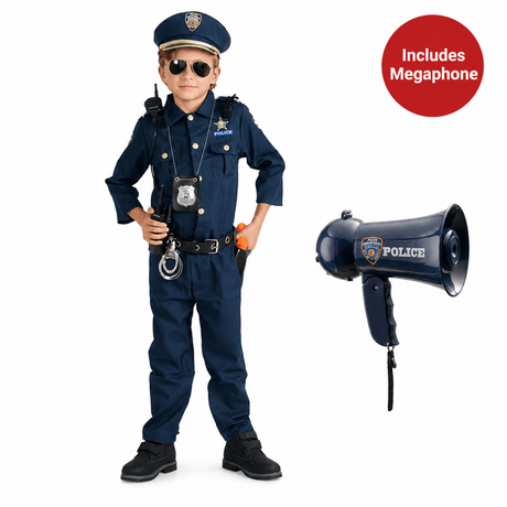 Kids Police Officer Costume Set with Megaphone – Deluxe 12-Piece Police Dress Up Set
