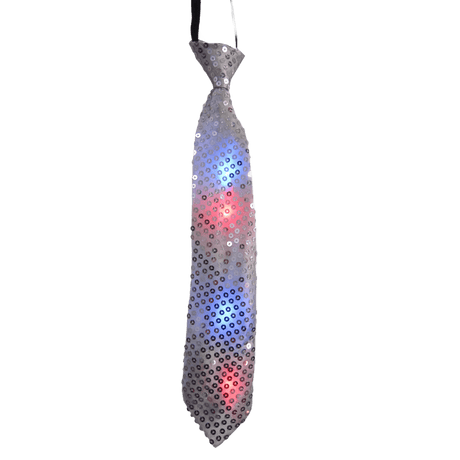 Silver Tie with LED Flashing Lights