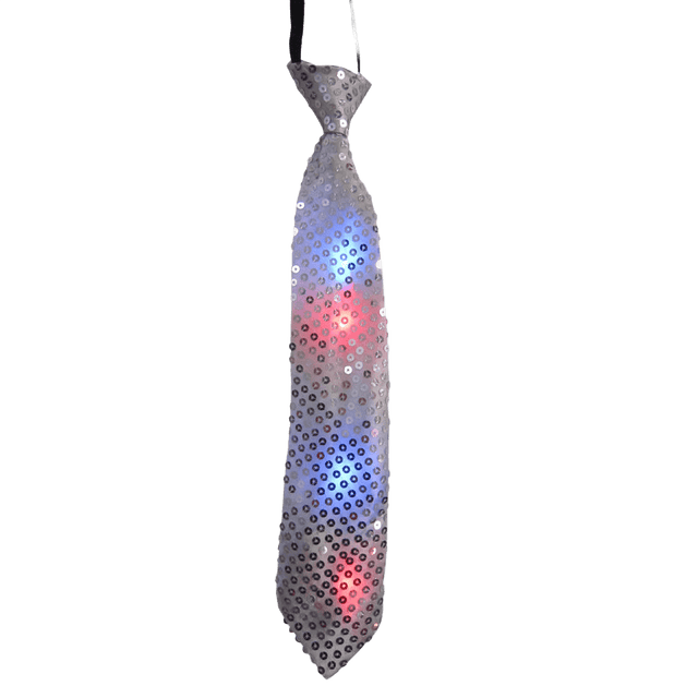 Silver Tie with LED Flashing Lights