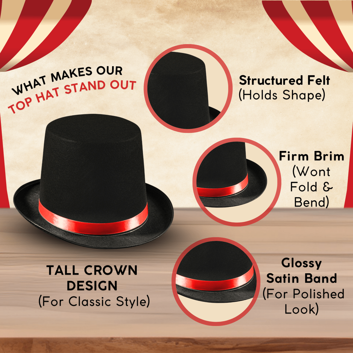 Tuxedo Top Hat - Adults