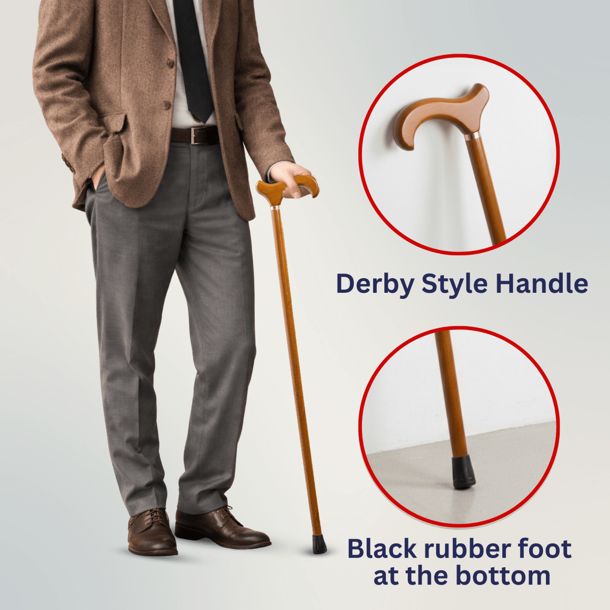 Wooden Cane with Derby Handle